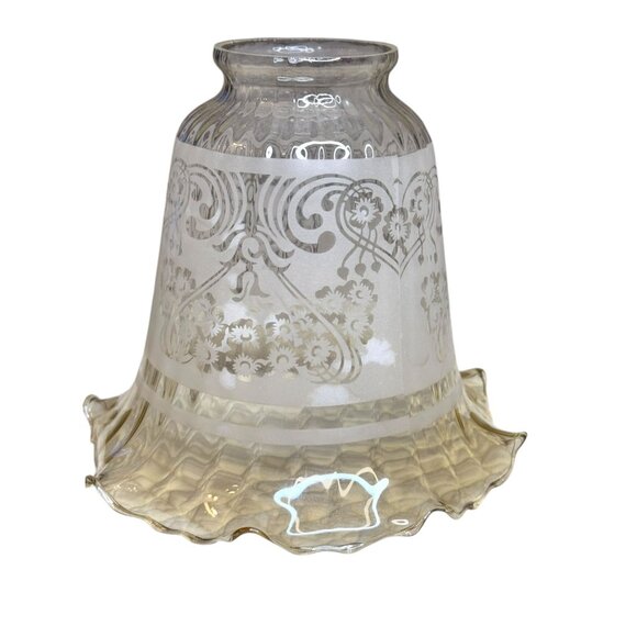 Vintage Replacement Etched Glass Light Shade With Ruffled Edge - Picture 5 of 8